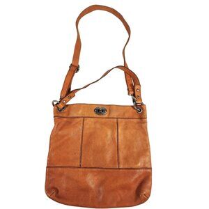 Fossil Vintage Leather Crossover Bucket Bag Orange Pebble Boho GORGEOUS Gift